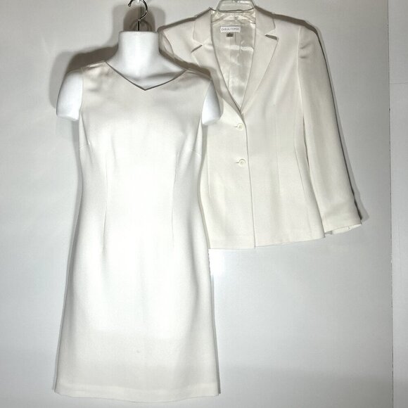Casual Corner SZ6 2 Pc.Ivory Sheath Dress & Blazer Vintage Bridal Career Staple - Picture 1 of 12